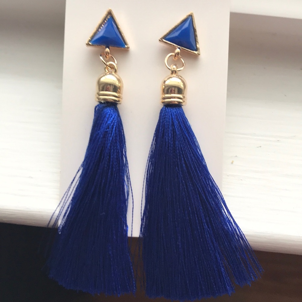 New! Drop Tassel Earrings Blue
